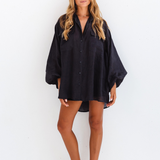 LILLIAN SHIRT - BLACK RAMIE