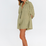 Kiwi green black pinstripe oversized playsuit with balloon sleeves – side view