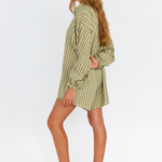 Kiwi green black pinstripe oversized playsuit with balloon sleeves – side view