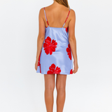 Hibiscus Haze lilac floral dress with adjustable straps – back view