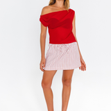 Red off-shoulder fitted top – front view