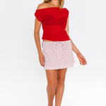 Red off-shoulder fitted top – front view