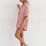 RAE PLAYSUIT - STRAWBERRY SORBET TERRY TOWELLING
